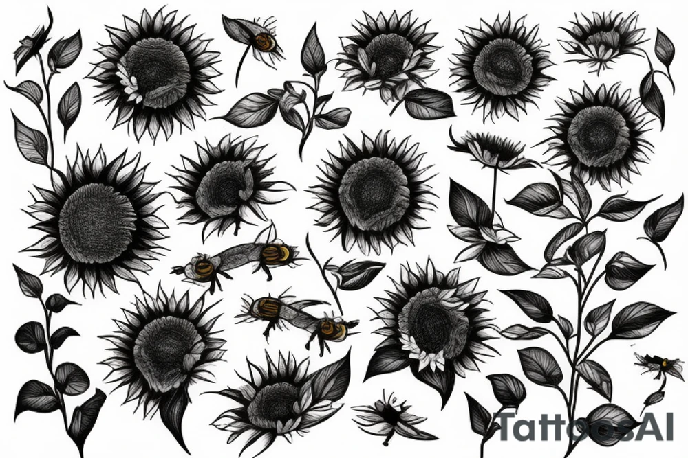 Sunflower with bees tattoo idea