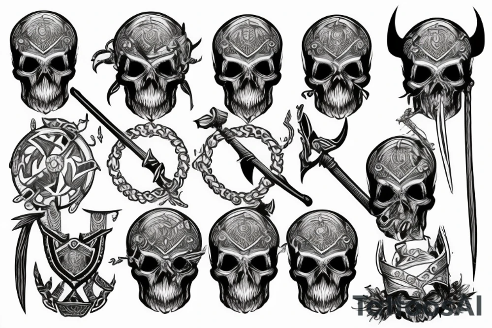 skull with viking shield and sword tattoo idea