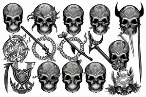 skull with viking shield and sword tattoo idea