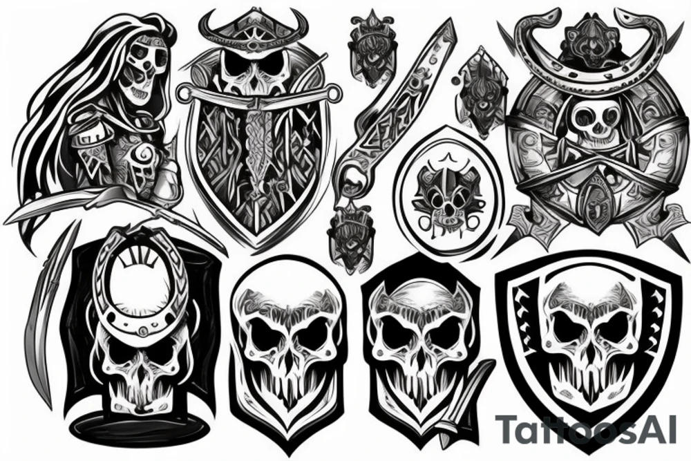 skull with viking shield and sword tattoo idea