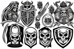 skull with viking shield and sword tattoo idea