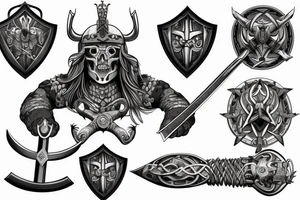 dead warrior with viking shield and sword tattoo idea