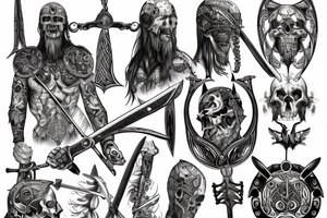 dead warrior with viking shield and sword tattoo idea