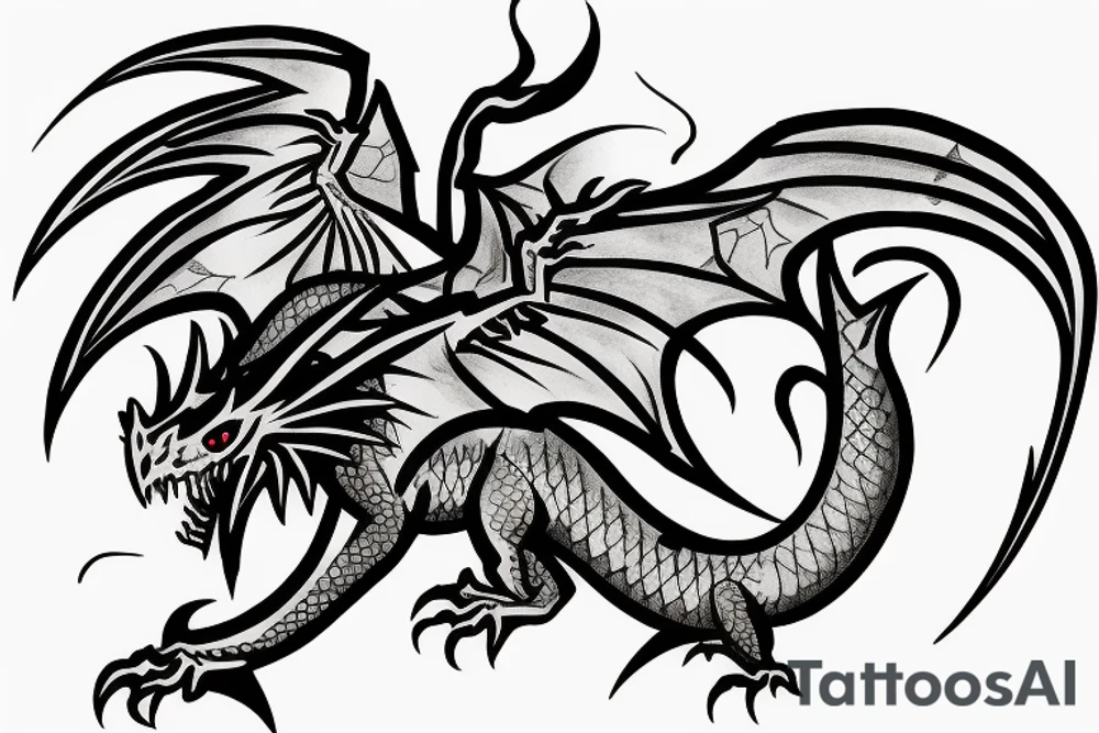 undead dragon flying up tattoo idea