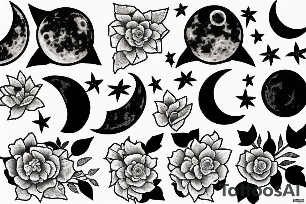 moon and  2 flowers tattoo idea