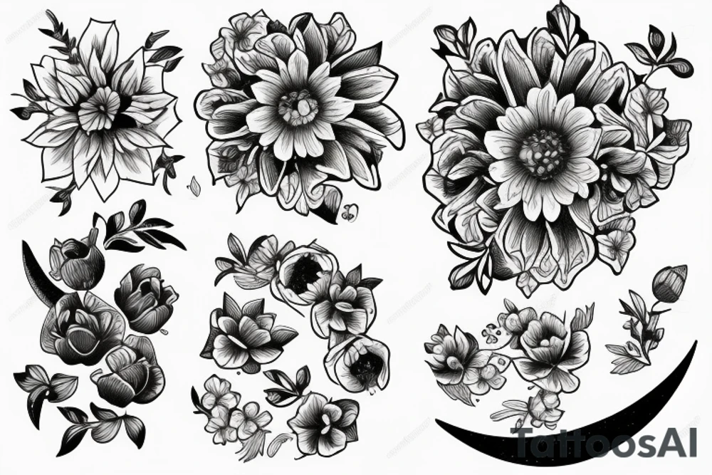 moon and  2 flowers tattoo idea