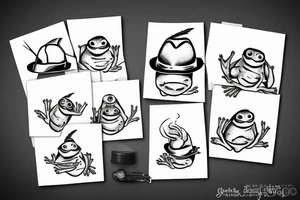 little sad frog in a hat smoiking cogarette tattoo idea