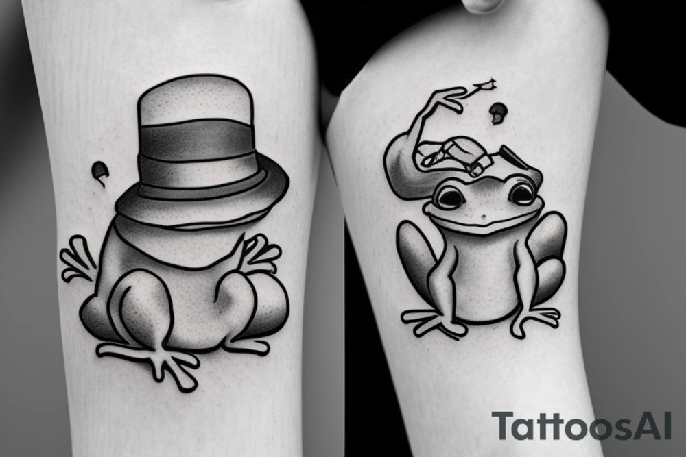 little sad frog in a hat smoiking cogarette tattoo idea