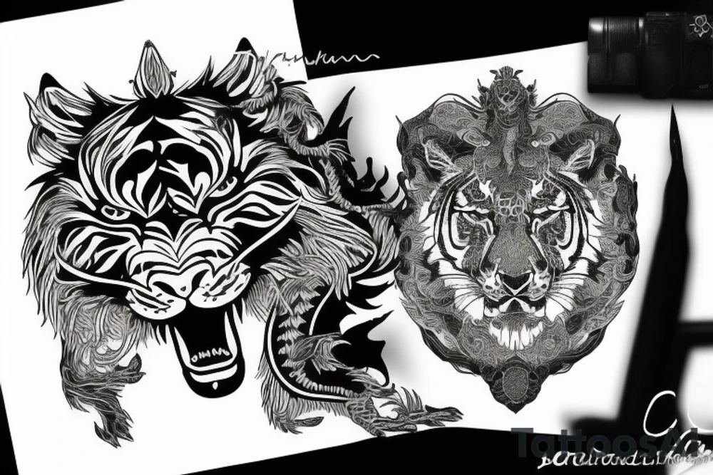 Tiger, Lion, Wolf and dragon tattoo idea