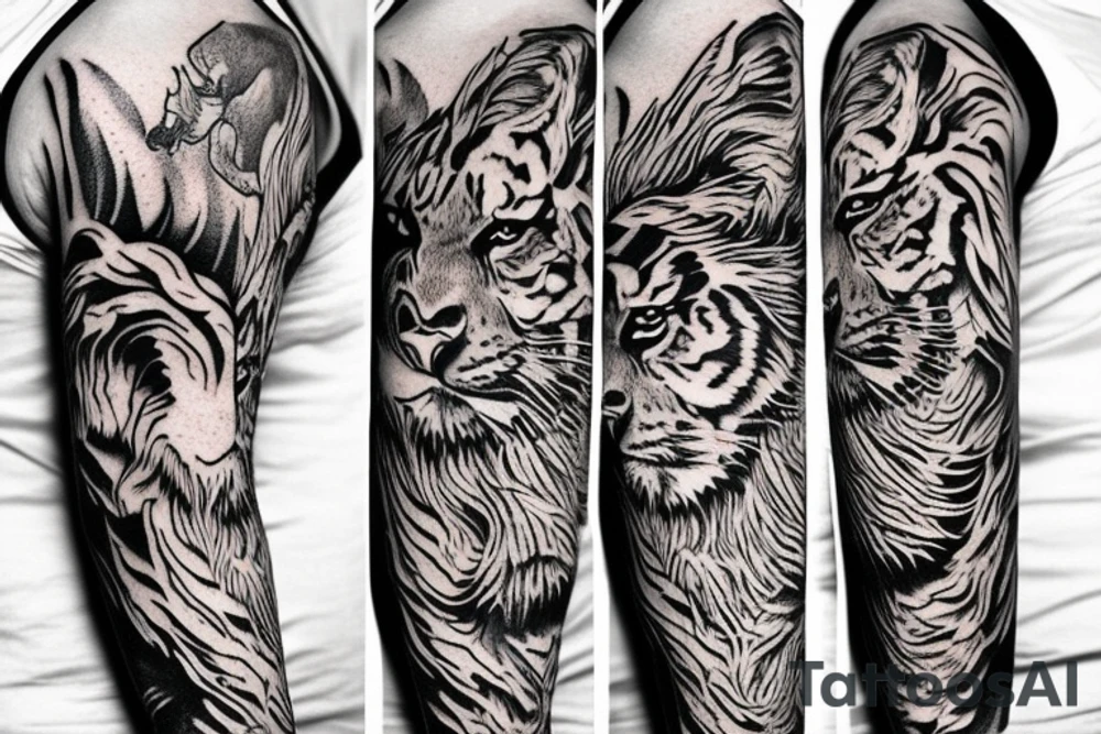 Tiger, Lion, Wolf and dragon sleeve tattoo idea
