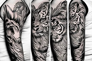Tiger, Lion, Wolf and dragon sleeve tattoo idea