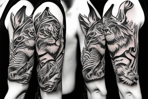 Tiger, Lion, Wolf and dragon sleeve tattoo idea