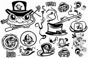 little sad frog in a hat smoking cigarette tattoo idea