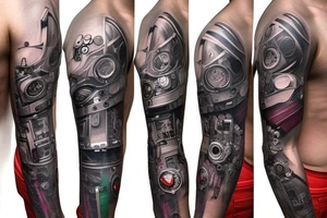 Cyberpunk style watche on sleeve tattoo idea