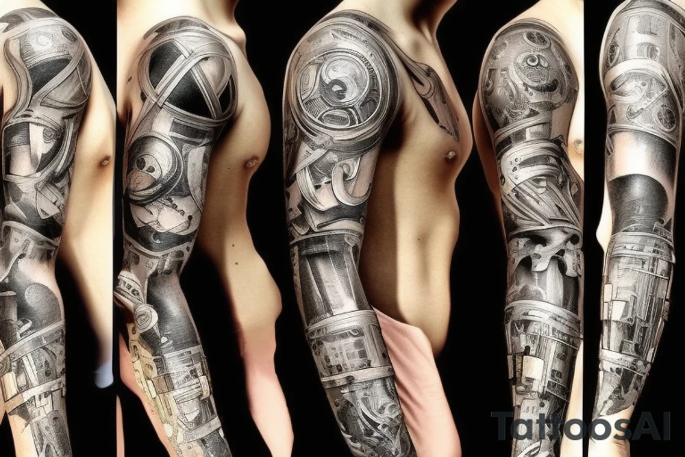 Cyberpunk style watche on sleeve tattoo idea
