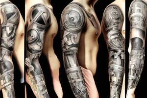 Cyberpunk style watche on sleeve tattoo idea