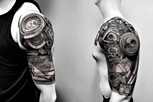 Cyberpunk with blue shell watche on sleeve tattoo idea