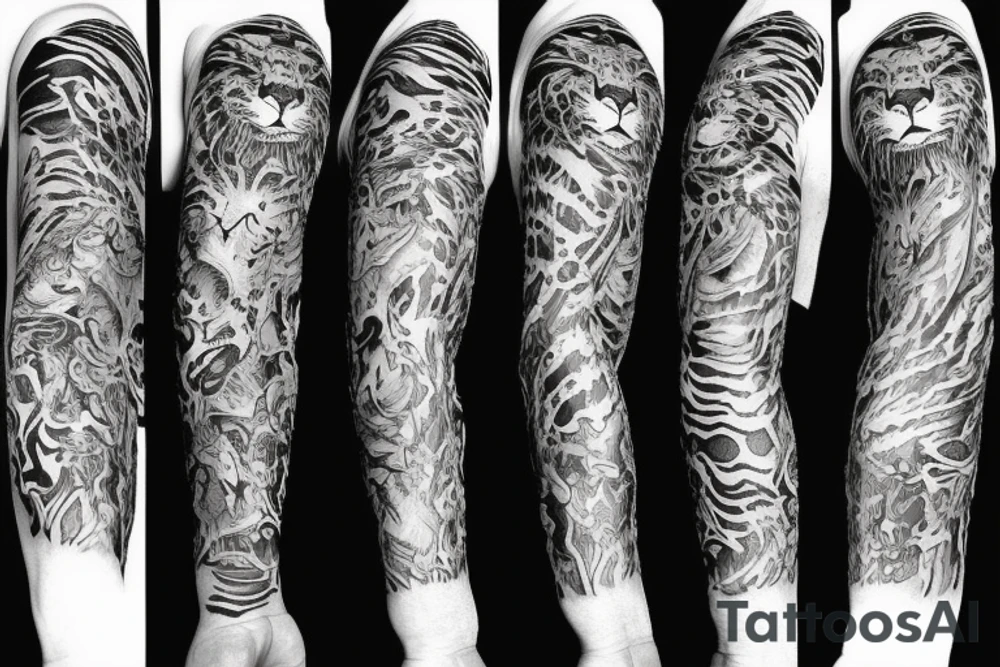 One Tiger and one Lion sleeve tattoo idea