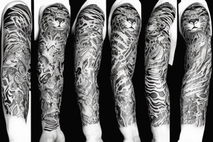 One Tiger and one Lion sleeve tattoo idea