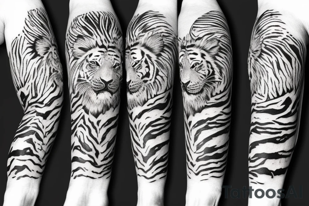 One Tiger and one Lion sleeve tattoo idea