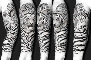 One Tiger and one Lion sleeve tattoo idea