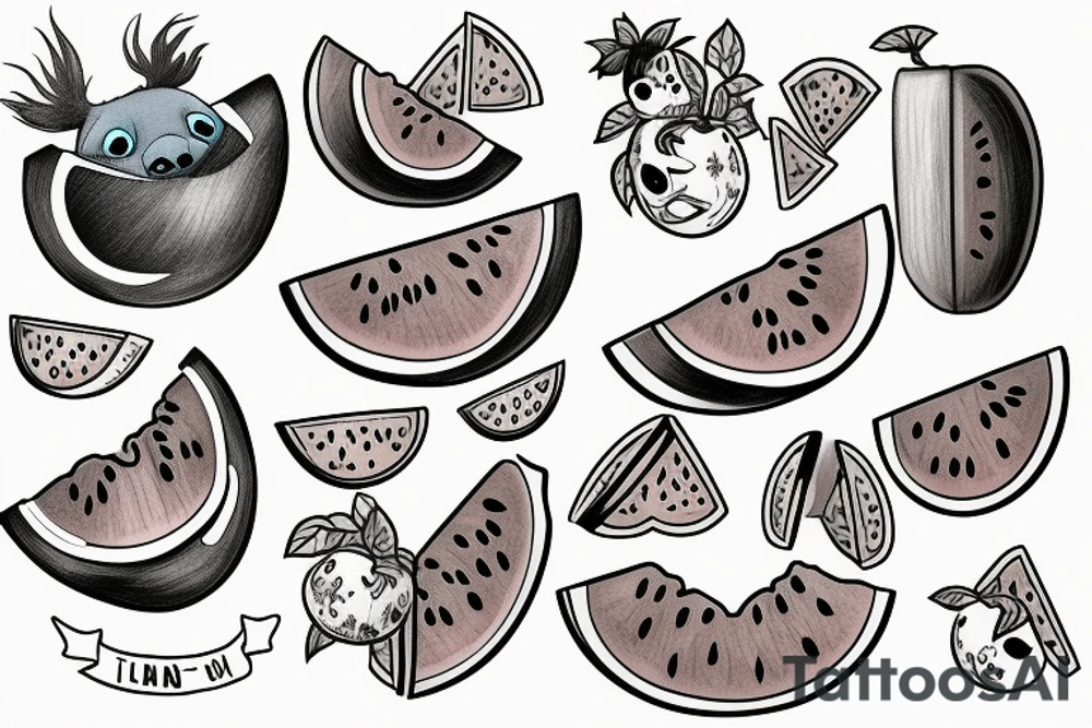 Stitch eating water melon tattoo idea