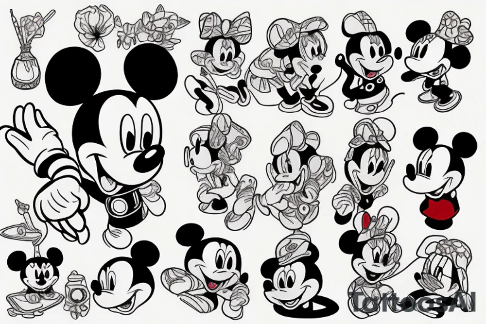 Mickey mouse slipping on soap tattoo idea