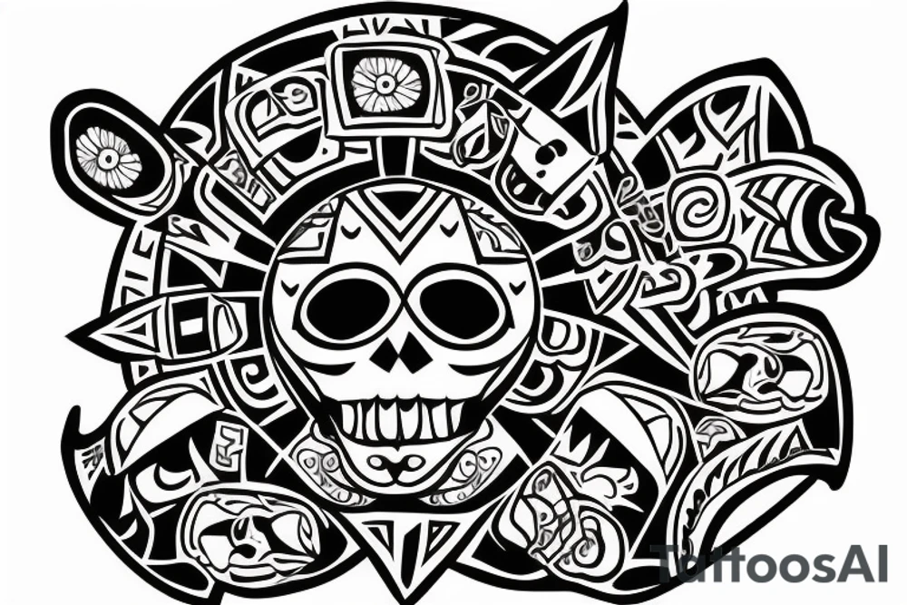 Aztec skull latino style tattoo idea