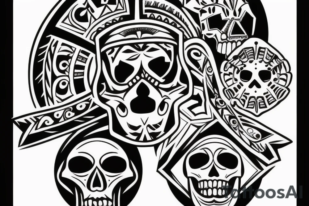 Aztec skull latino style tattoo idea