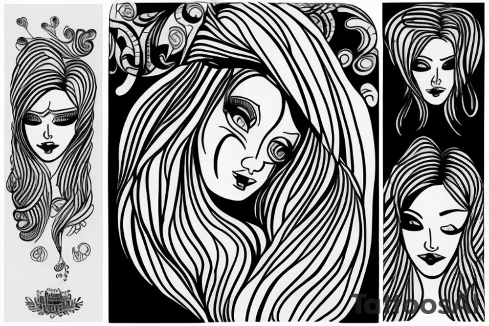 Simple line drawing of sad woman tattoo idea