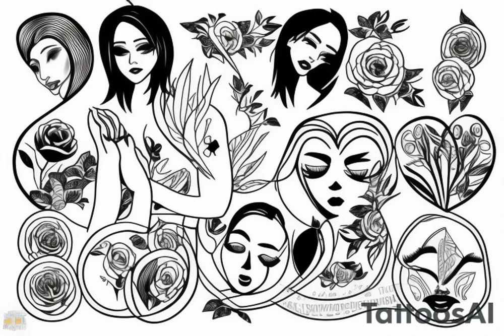 Simple line drawing of sad woman tattoo idea