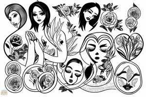 Simple line drawing of sad woman tattoo idea