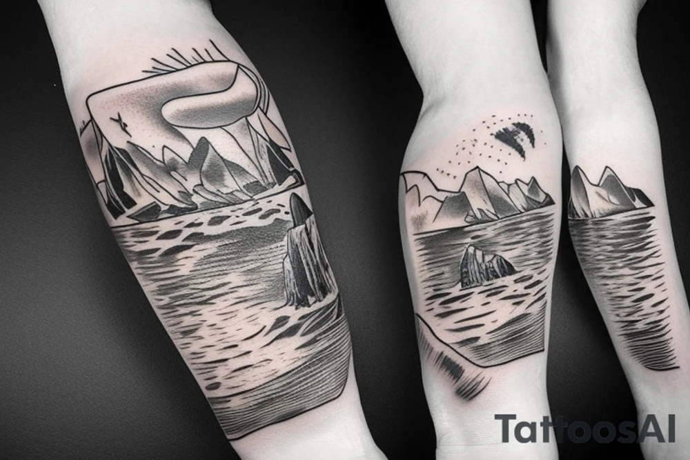 United States Marine with ocean and mountains tattoo idea United States Marine with ocean and mountains tattoo idea