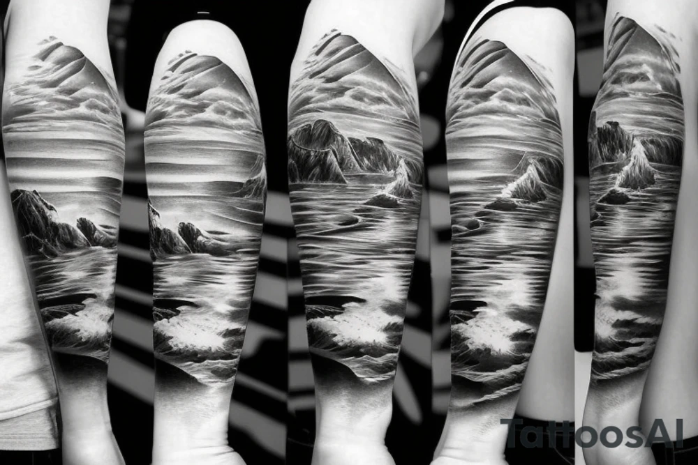 United States Marine with ocean and mountains tattoo idea United States Marine with ocean and mountains tattoo idea