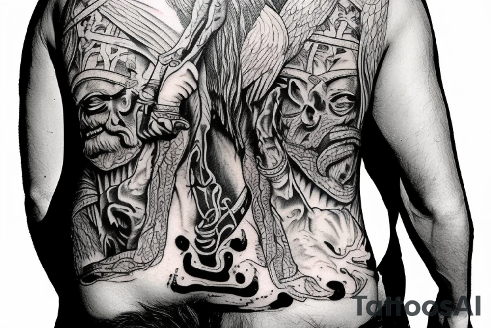 Abraham tries to sacrifice his son Isaac on back tattoo idea
