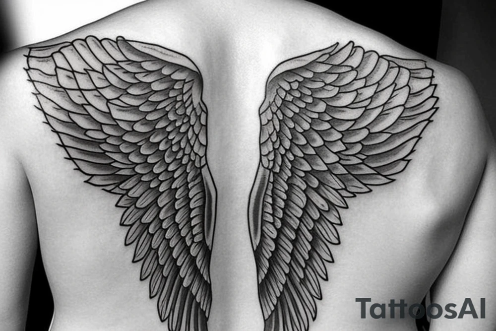 angel wings tattoo on the back and shoulders tattoo idea