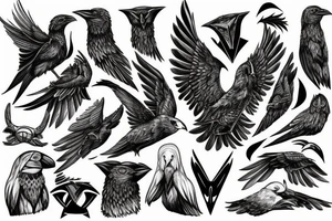 norse mythology huginn and muninn with gungnir tattoo idea