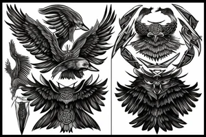 norse mythology huginn and muninn with gungnir tattoo idea