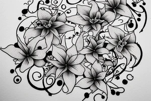 Quotation in typewriter font "non ducor, duco" surrounded by stargazing lilies tattoo idea