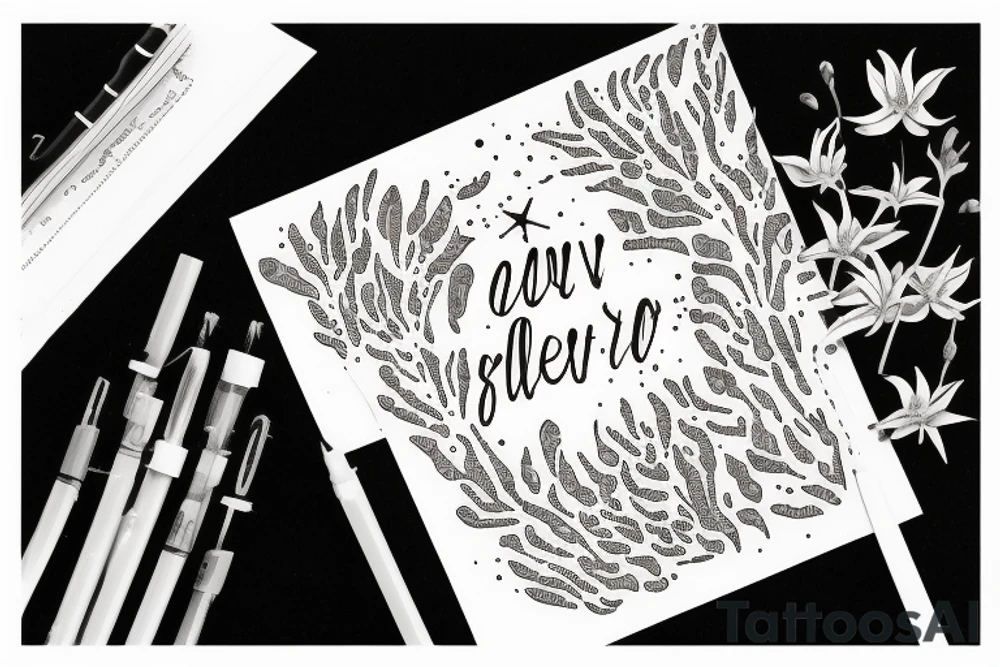 Quotation in typewriter font "non ducor, duco" surrounded by stargazing lilies tattoo idea