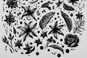 Quotation in typewriter font "non ducor, duco" surrounded by stargazing lilies tattoo idea