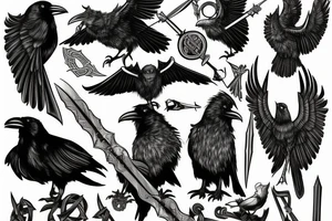 2 ravens with Odin's spear between them. Norse mythology. tattoo idea
