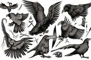 2 ravens with Odin's spear between them. Norse mythology. tattoo idea
