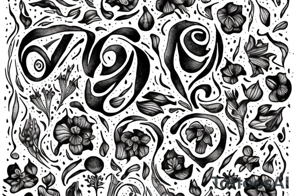 Quotation in typewriter font "non ducor, duco" surrounded by stargazing lilies tattoo idea