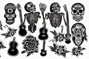 Clothed skeleton playing guitar tattoo idea