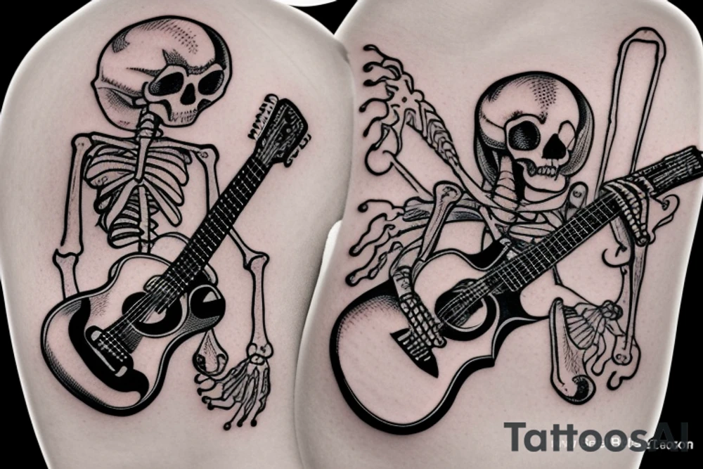 Clothed skeleton playing guitar tattoo idea