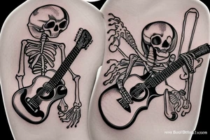 Clothed skeleton playing guitar tattoo idea