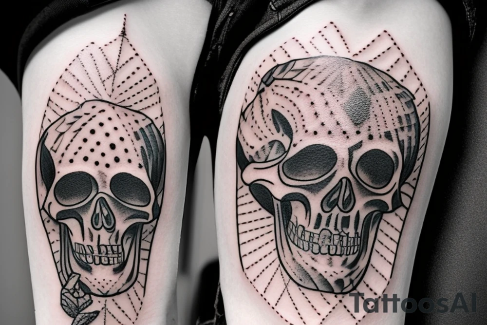 Clothed skeleton playing guitar tattoo idea