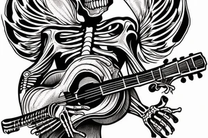 Clothed skeleton playing guitar tattoo idea