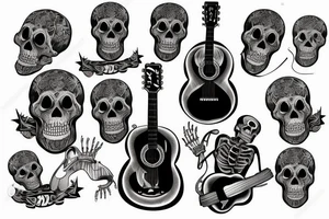 Clothed skeleton playing guitar tattoo idea